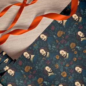Shakespeare & Floral Sustainable Wrapping Paper – Dark Academia Gift Wrap in Elegant, Masculine Colours - Inspired by Classic Literature