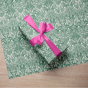 Present Paper Christmas Gift Wrap | Holiday Floral Green | Full Ream 833 ft x 30 in