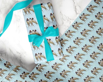 Vintage Swallows Wrapping Paper - Blue Sky Background Craft Paper - Spring Bird Design, Thick Gift Paper - Uncoated and Recyclable