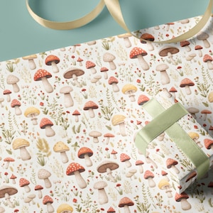 Mushroom & Floral Beatrix Potter-Inspired Gift Wrap - Enchanted Forest Cottagecore Wrapping Paper - Autumnal, Recyclable, Available in Rolls