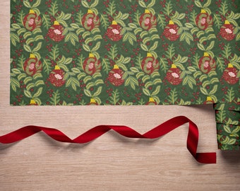 Red Baubles Christmas Wrapping Paper – Green Festive Gift Wrap in William Morris Style