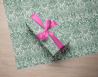 Papel de regalo William Morris Bluebell: hojas de papel de regalo con flores victorianas en verde salvia