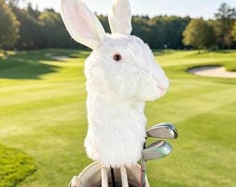 Funda para driver de golf Cream White Rabbit / Regalo personalizado para golfistas