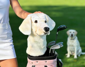 Customizable White Labrador Golf Club Cover | Custom Pet Headcover | Personalized Golf Gift