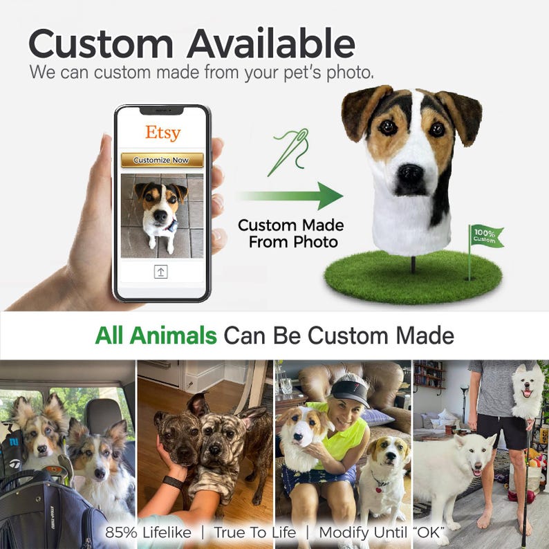 Custom Dog Golf Head Cover | Dog Replica Golf Driver Cover | Dog Head ...