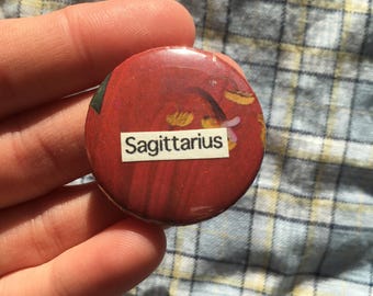 Sagittarius pin badge, handmade collage button badge, horoscope, star sign, zodiac, astrology