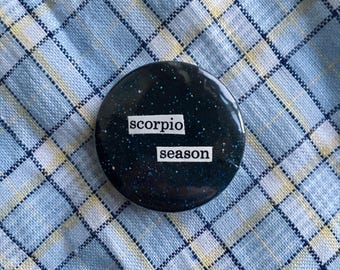 Handmade Scorpio Season Pin Badge, Collage Button Badge
