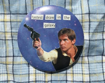 Han Solo pin badge, handmade collage button badge, Star Wars, Harrison Ford