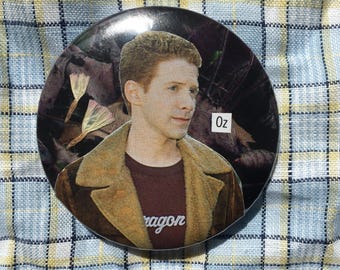 Oz pin badge, handmade collage button badge, Buffy the Vampire Slayer, Seth Green