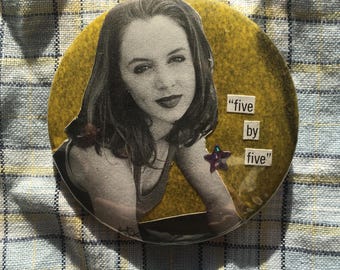 Faith pin badge, handmade collage button badge, Buffy the Vampire Slayer