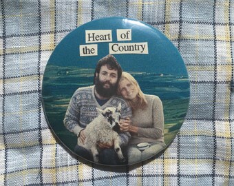Paul and Linda McCartney pin badge, handmade collage button badge, Farm, Heart of the Country