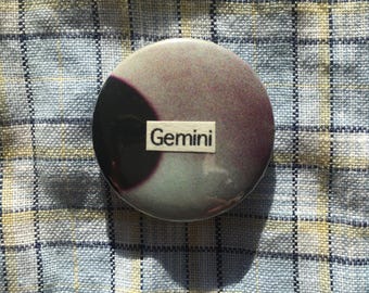 Gemini pin badge, handmade collage button badge, horoscope, star sign, zodiac, astrology