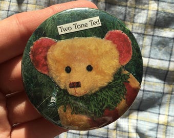 Vintage Teddy Bear pin badge, handmade collage button badge, collectible bear