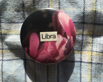 Libra pin badge, handmade collage button badge, horoscope, star sign, zodiac, astrology