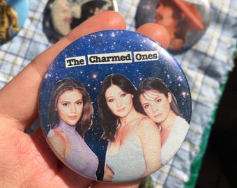 Charmed pin badge, handmade collage button badge, The Charmed Ones, Phoebe, Prue, Piper