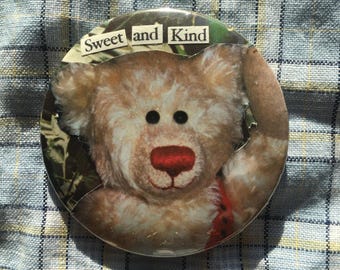 Vintage Teddy Bear pin badge, handmade collage button badge, Sweet and Kind