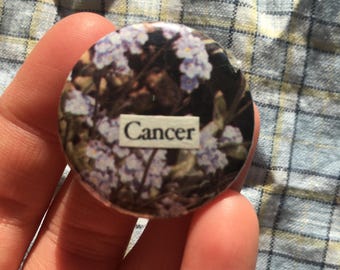 Cancer pin badge, handmade collage button badge, horoscope, star sign, zodiac sign, astrology