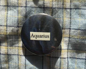 Aquarius pin badge, handmade collage button badge, horoscope, star sign, zodiac sign, astrology