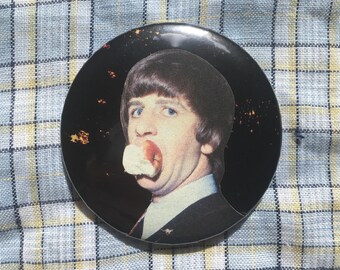 Ringo Starr pin badge, handmade collage button badge, The Beatles, funny