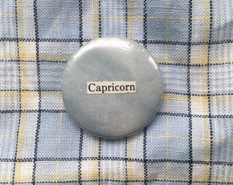 Handmade Capricorn Pin Badge, Zodiac Astrology Button