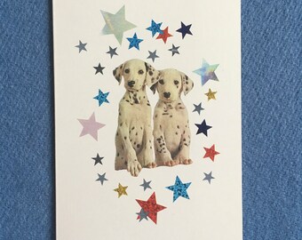 Retro Puppies Greetings Card, Star Dogs, A6 Card