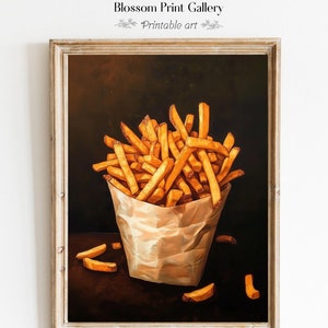 Moody French Fries Painting, Vintage Food Still Life art, American Fast Food Painting,  food print, Country Kitchen  PRINTABLE Digital 807