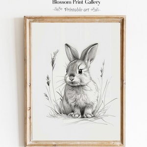 Easter Bunny Printable, neutral  Nursery Decor, Bunny Wall Art, Vintage Easter Drawing, easter nursery decor, Antique Rabbit Sketch  894