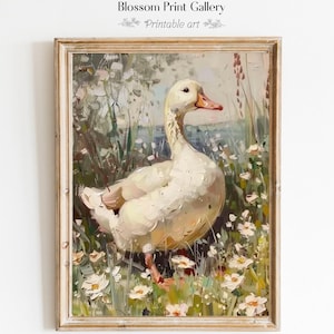Goose printable, Vintage duck wall Art, Easter Print, Farmhouse Decor, Rustic Home Decor, Spring Duck Art, neutral Moody Nature Wall Art 892