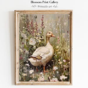 Impressão de ganso, arte de parede de pato vintage, impressão de Páscoa, decoração de casa de fazenda, decoração rústica para casa, arte de pato de primavera, arte de parede de natureza neutra e temperamental 939