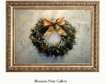 Rustic Christmas Wreath Printable, Christmas Wall Decor, Winter still life print, Vintage Christmas Oil Painting, Holiday Wall Art 782
