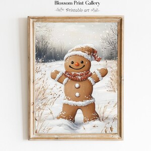 Cute Gingerbread Man wall art Vintage Christmas Print Gingerbread Man Christmas Oil Painting winter Holiday Home Decor seasonal print 749
