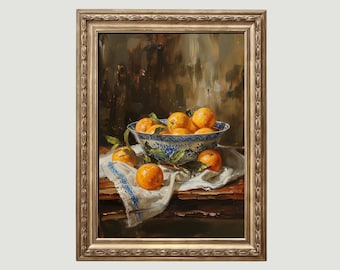 Moody Oranges Painting Vintage Fruit Still Life Kitchen Home Decor  Antique Oil Painting Country Kitchen Wall Art PRINTABLE Digital 474