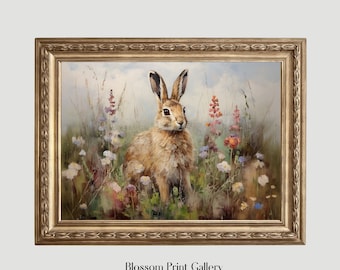 Vintage Hare Painting, Rustic Spring Countryside Art (Digital Download)