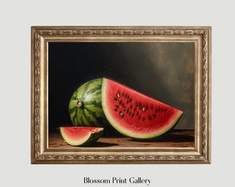 Moody Watermelon Painting Vintage Fruit Still Life Kitchen Home Decor  Antique Oil Painting Country Kitchen Wall Art PRINTABLE Digital 322