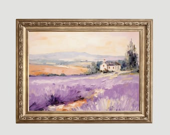 Vintage Lavender Field Painting antique Meadow Landscape Print watercolor Rustic Summer Farmhouse Decor PRINTABLE Art Digital Download 346