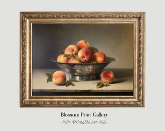 Moody Peach Painting Vintage Fruit Still Life Kitchen Home Decor Antique Oil Painting Country Kitchen Wall Art PRINTABLE Digital 352