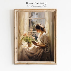 Vintage Portrait Gemälde Frau Lese Buch Kunst Schlafzimmer Wand Kunst Stillleben Dekor Digital Download 303