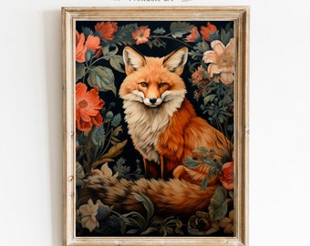 William Morris Print Fox Poster Vintage fox Wall Art Aesthetic Exhibition painting Moody Decor William Morris wall art animal printable 437