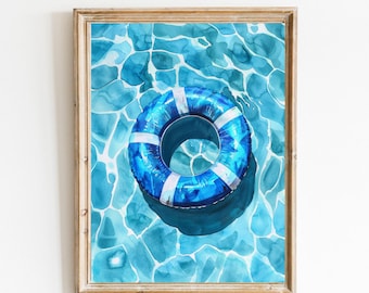 Retro Pool Float Print: Girly Coastal Summer Art (Digital Download)