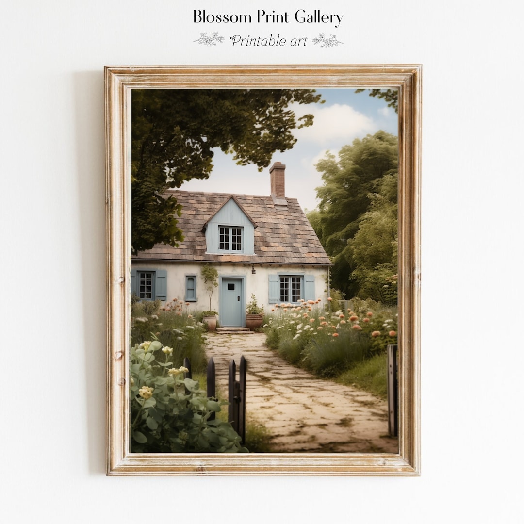 Cottage Oil Painting Vintage Garden Wall Art Living Room Decor Rustic ...