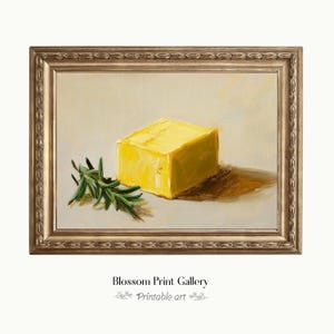 Irish Butter and Rosemary Oil Painting, Farmhouse Kitchen Decor, Rustic Still Life artwork, Vintage Food art, Cottagecore PRINTABLE 1006