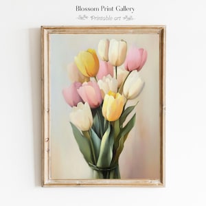 Tulips Printable Wall Art, Neutral Botanical print, Farmhouse Décor, minimalist Floral art, Vintage Spring art, Muted Tulips printable 1071