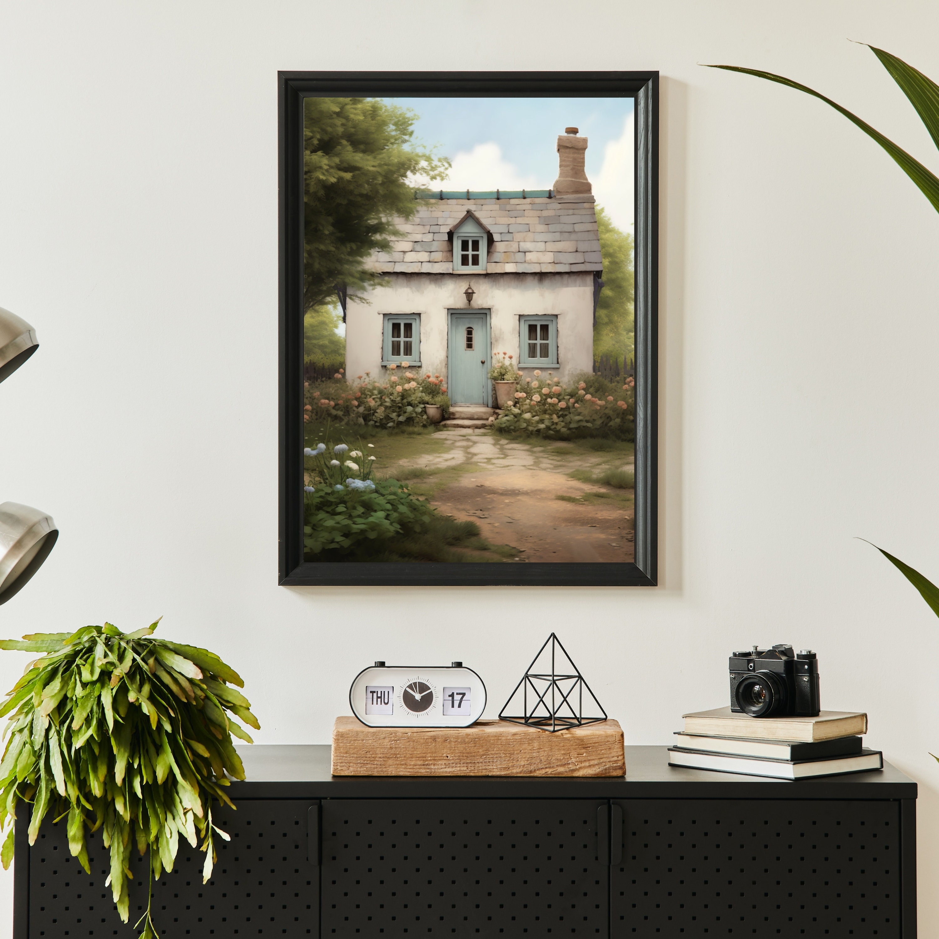 Cottage Oil Painting Vintage Garden Wall Art Living Room Decor Rustic ...