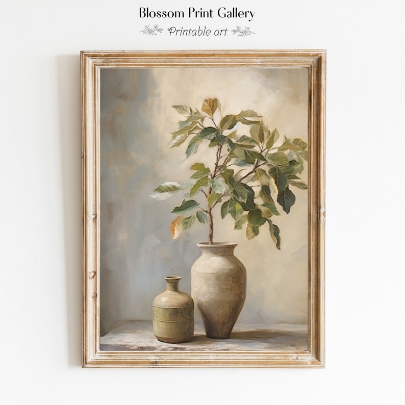 Fig Tree in Antique Vase Painting Still Life art Home Decor Oil Painting Vintage Botanical Art Neutral wall art PRINTABLE 373 image 1