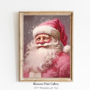 Pink Santa Claus Portrait Vintage Printable Christmas Wall Art Santa Decor Rustic Winter Art Seasonal Holiday Digital Download 152