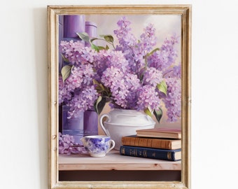 Floral Spring Wall Art Book Art Still Life lilac Flower Print Vintage Spring Decor Antique rustic Easter Print botanoical Printable 525