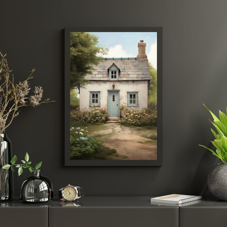 Cottage Oil Painting Vintage Garden Wall Art Living Room Decor Rustic