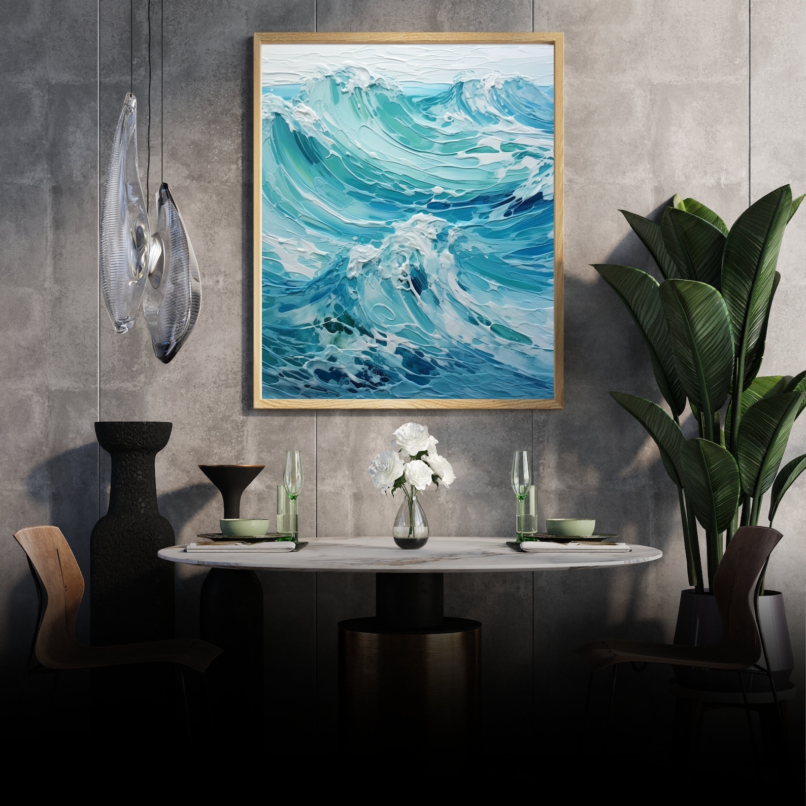 Vintage Coastal Seaside Painting Beach Wall Art Modern Minimalist Art ...