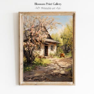 Cottage Garden Oil Painting Print: Vintage Farmhouse Wall Art (Digital Download