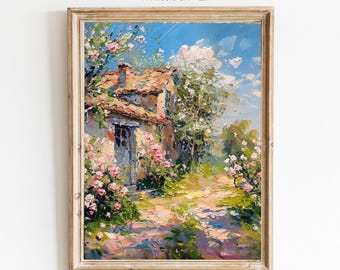 Rustic Cottage Garden Print Vintage oil Painting wall art Flower print Farmhouse decor  CottageCore art English Countryside PRINTABLE 625